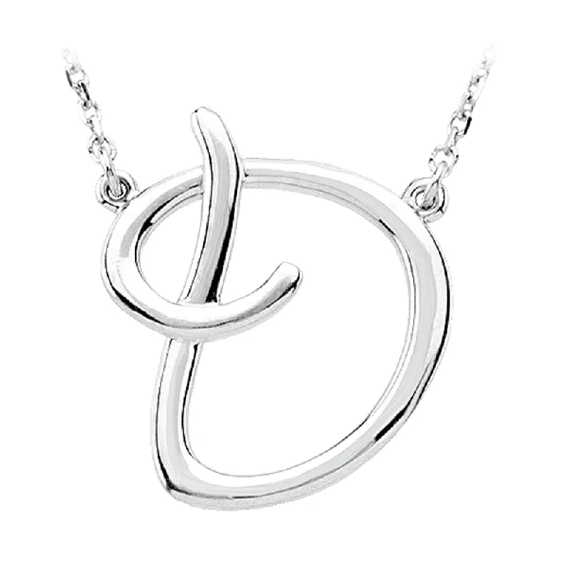 ladies-classic-woven-necklaces-14k White Gold, Olivia Collection, Medium Script Initial D Necklace