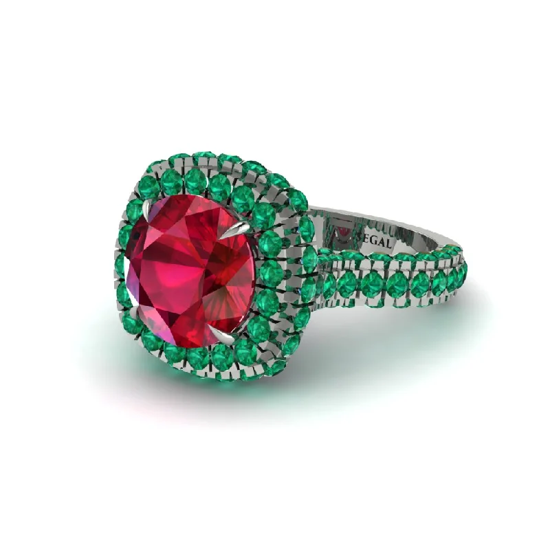 Ladies engagement rings for eternal moments -Ruby Pave Double Halo Engagement Ring - Eve No. 27