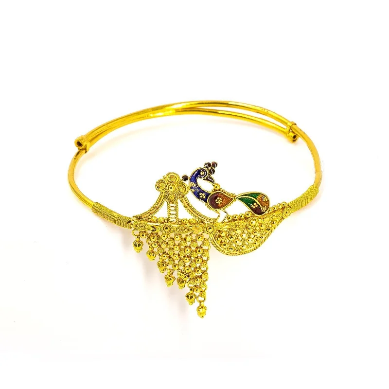 ladies-sterling-silver-wrap-bracelets-22K Yellow Gold Vanki Arm Bracelet W/ Asymmetric Meenakari Peacock Accent