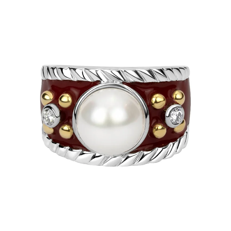 Ladies rings with berry lepidolite -Ring - Pearl And Diamond (enamel)