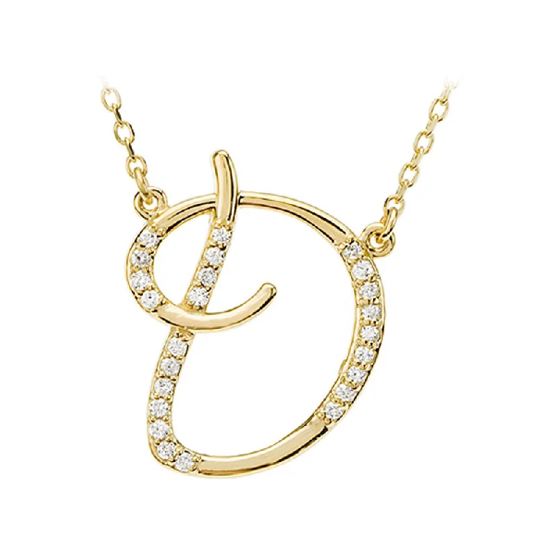 ladies-elegant-gold-necklaces-1/8 Ct Diamond 14k Yellow Gold Medium Script Initial D Necklace, 17in