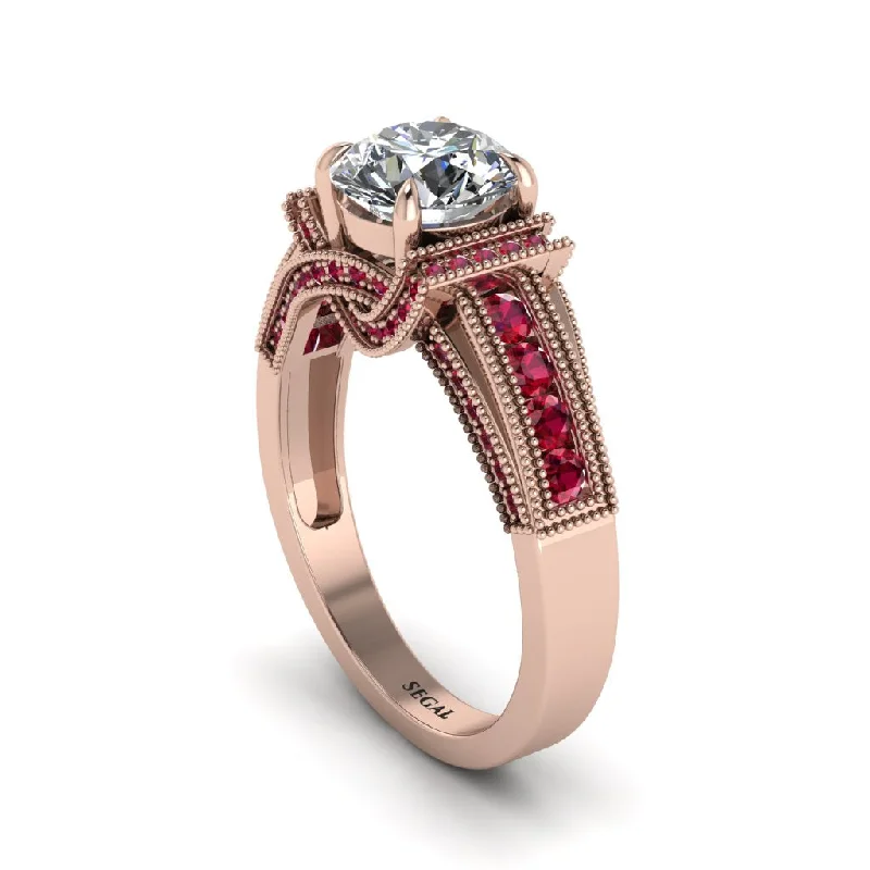 Ladies engagement rings with glow accents -Diamond Eternal Embrace Milgrain Engagement Ring - Fernanda No. 47