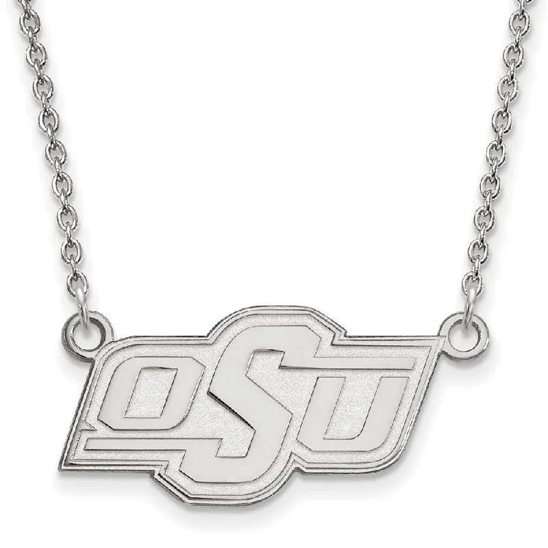 ladies-everyday-gold-necklaces-14k White Gold Oklahoma State OSU Small Pendant Necklace