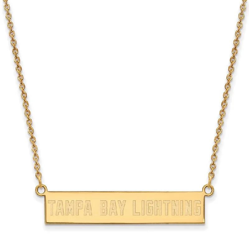 ladies-moon-diamond-necklaces-SS 14k Yellow Gold Plated NHL Tampa Lightning SM Bar Necklace, 18 Inch