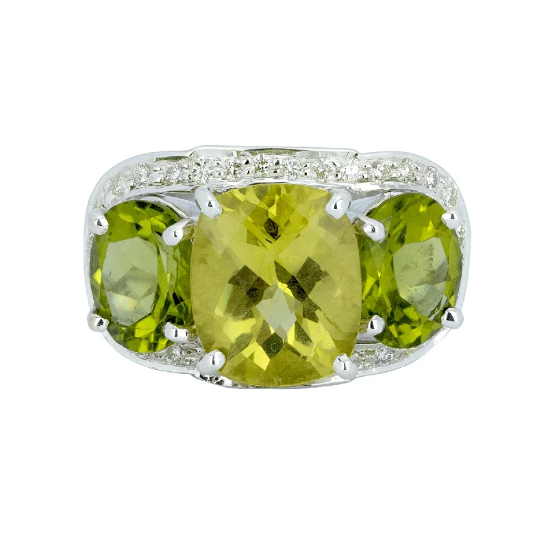 Ladies rings for easy vibes -Ring - Lemon Quartz, Peridot And Diamond