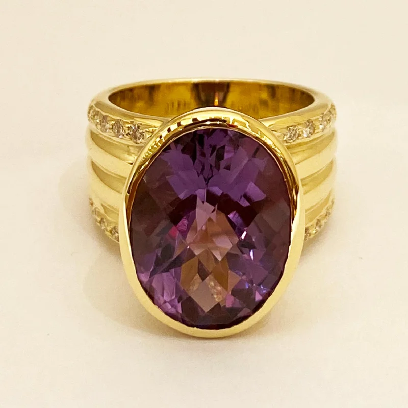 Ladies rings with coal onyx -Ring - Amethyst and Diamond in 18K gold