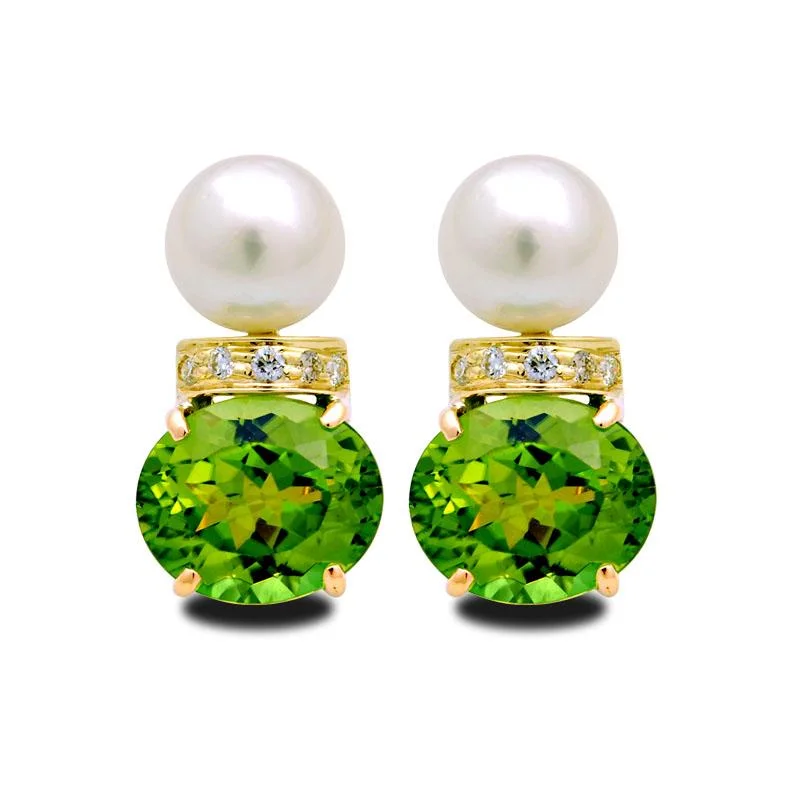 Ladies earrings artsy elegance -Earrings-Peridot, South Sea Pearl and Diamond  (2047C)