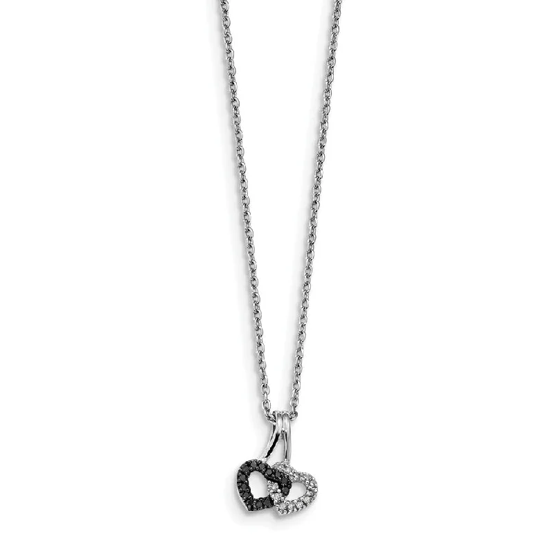 ladies-infinity-silver-necklaces-Small Black & White Diamond Double Heart Necklace in Sterling Silver