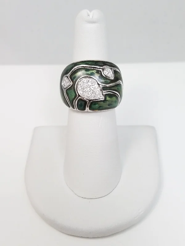 Ladies rings with scale designs -$4000 Stunning La Nouvelle Bague 18k White Gold Enamel Natural Diamond Custom Ring