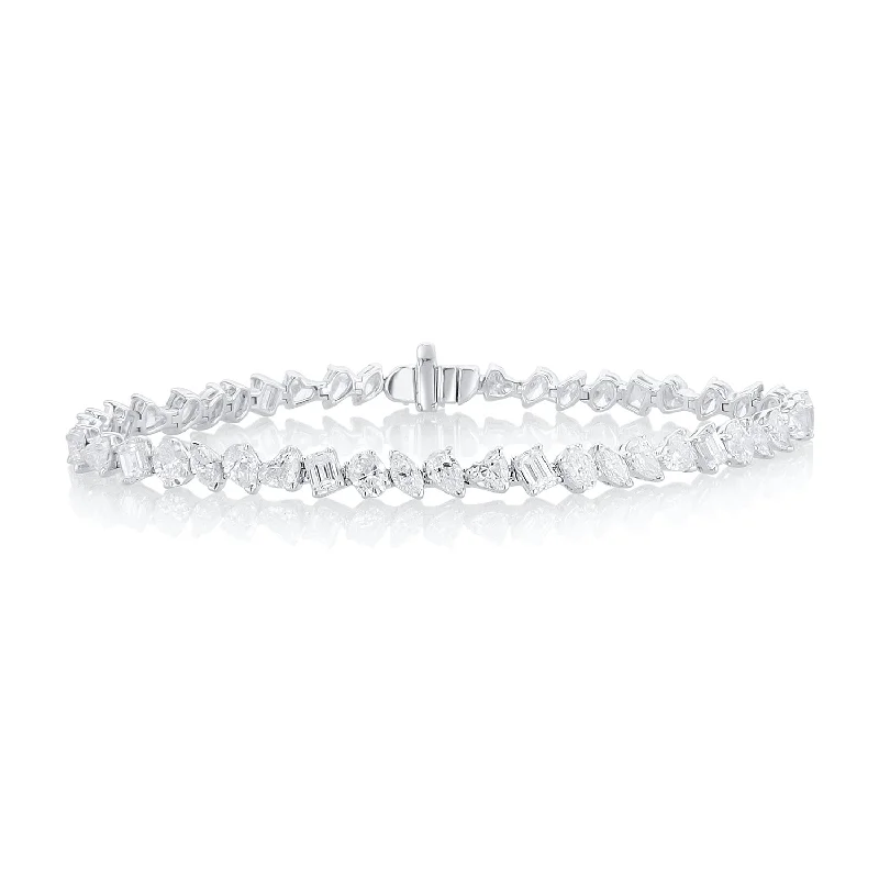 ladies-unique-diamond-bracelets-9.30 Carat Mixed Fancy Shape Diamond Line Bracelet set in 18K White Gold