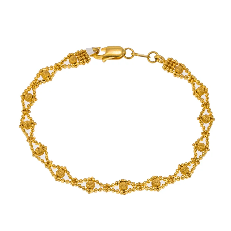 ladies-delicate-silver-bracelets-22K Yellow Gold Adjustable Bracelet W/ Diamond Framing Beaded Strand