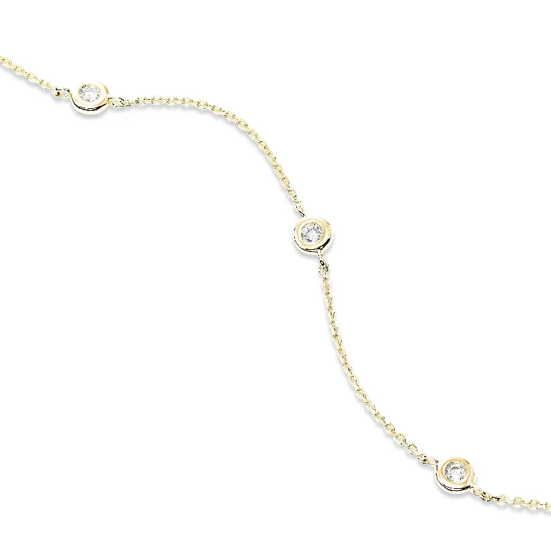 ladies-gold-heart-bracelets-Bezel Set Diamond Station Chain Bracelet, 14K Yellow Gold