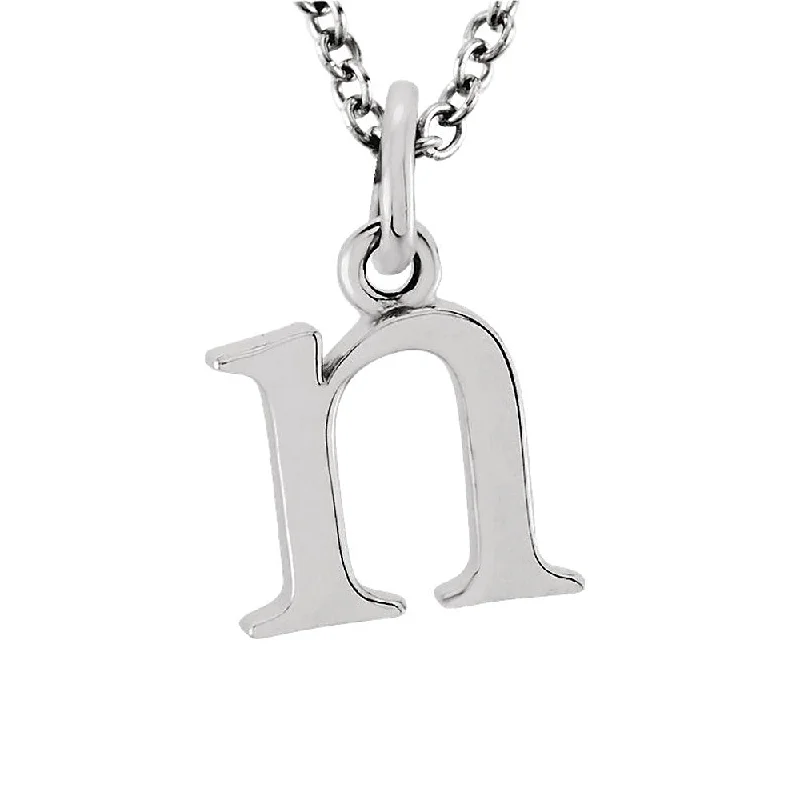 ladies-bridal-cable-necklaces-The Abbey Lower Case Initial 'n' Necklace in 14k White Gold, 16 Inch