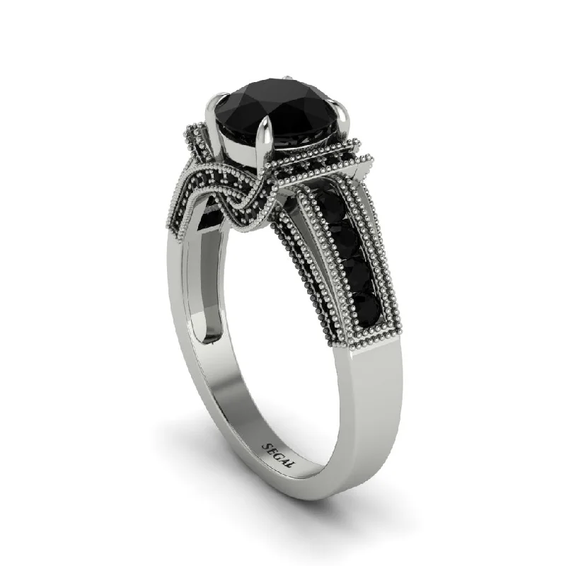 Ladies engagement rings for retreat vows -Black Diamond Eternal Embrace Milgrain Engagement Ring - Fernanda No. 39