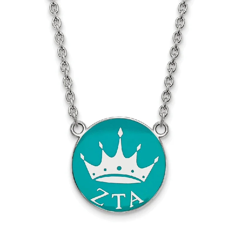 ladies-rose-gold-link-necklaces-Sterling Silver Zeta Tau Alpha Large Enamel Crown Disc Necklace