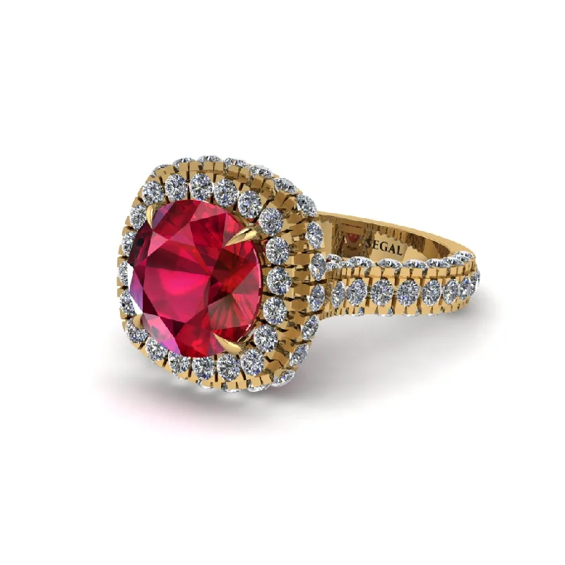 Ladies engagement rings modern romance -Ruby Pave Double Halo Engagement Ring - Eve No. 10