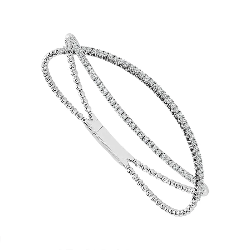 ladies-vintage-pearl-bracelets-Diamond Twist Bangle Bracelet 1.00 Ctw in 14 Karat White Gold