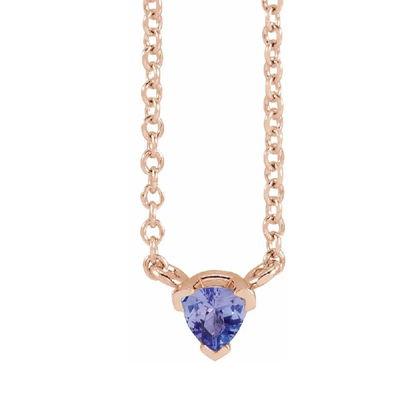 ladies-birthstone-bar-necklaces-14K White, Yellow or Rose Gold 5mm Tanzanite Solitaire Necklace, 18 In