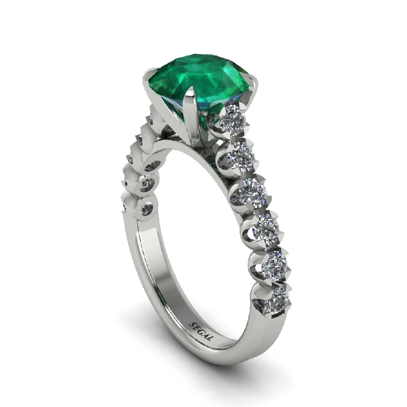 Ladies engagement rings with dawn sapphires -2ct Round Cut Emerald 14K Gold Engagement Ring - Christina No. 6