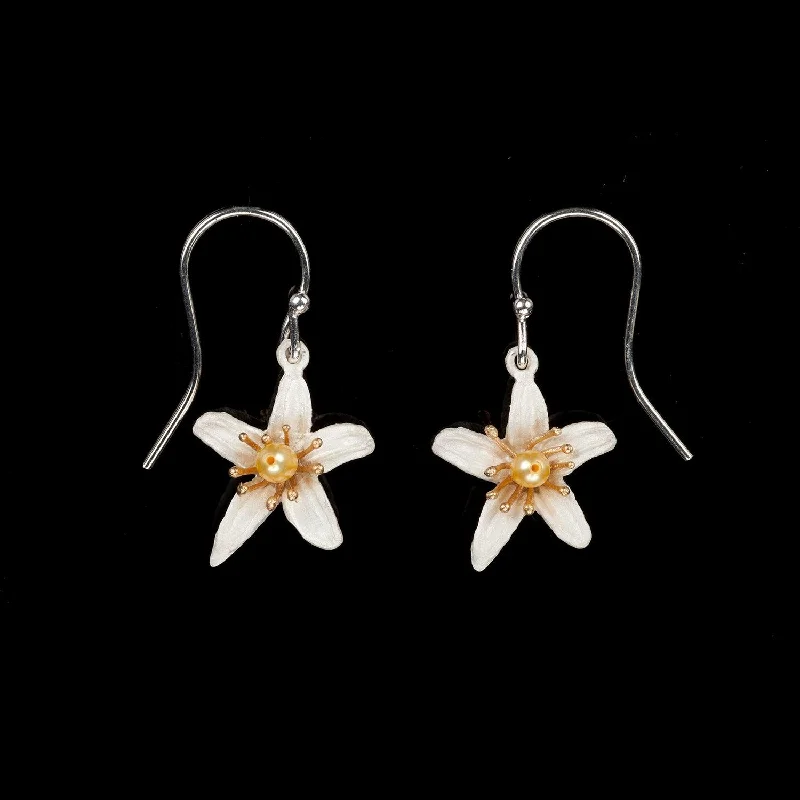 Ladies earrings for digital pros -Orange Blossom Earrings - Petite Flower Wire