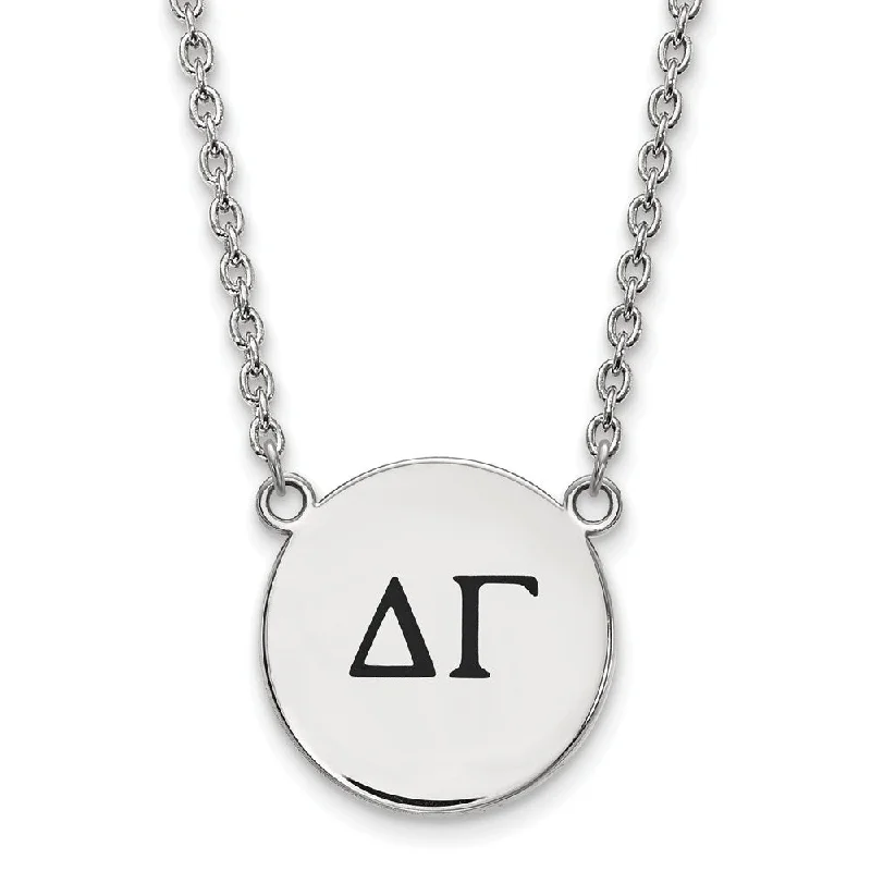 ladies-rustic-link-necklaces-Sterling Silver Delta Gamma Large Enamel Greek Letters Necklace