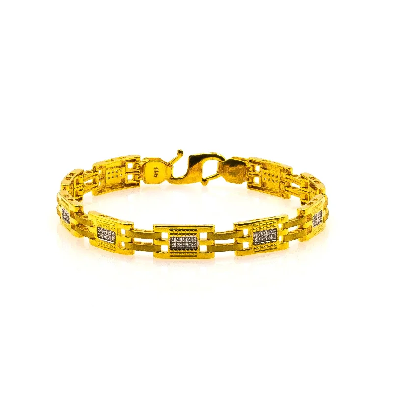 ladies-gift-braided-bracelets-22K Yellow Gold Men's Bracelet W/ CZ Gemstones & Wide Square Links