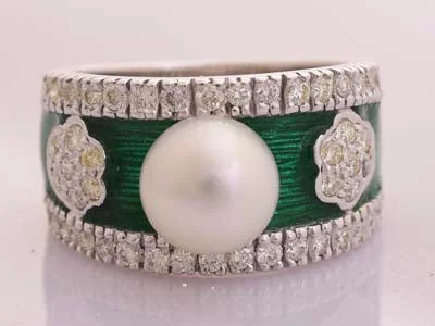 Ladies rings for sisterhood -Repair - Ring - South Sea Pearl and Diamond (Enamel) - 206DS