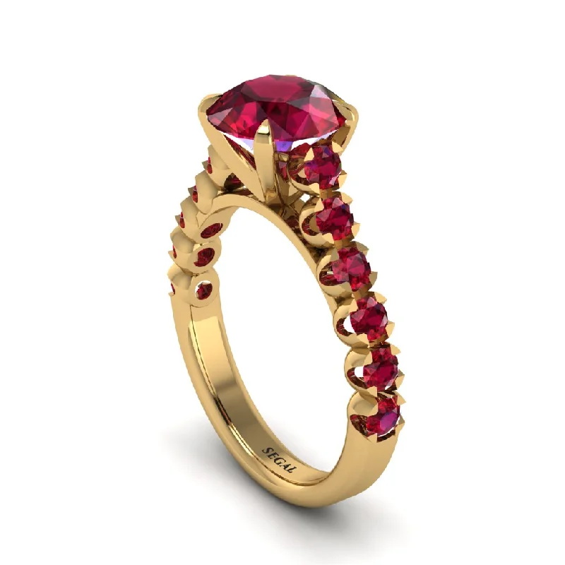 Ladies engagement rings for cozy unions -2ct Round Cut Ruby 14K Gold Engagement Ring - Christina No. 55