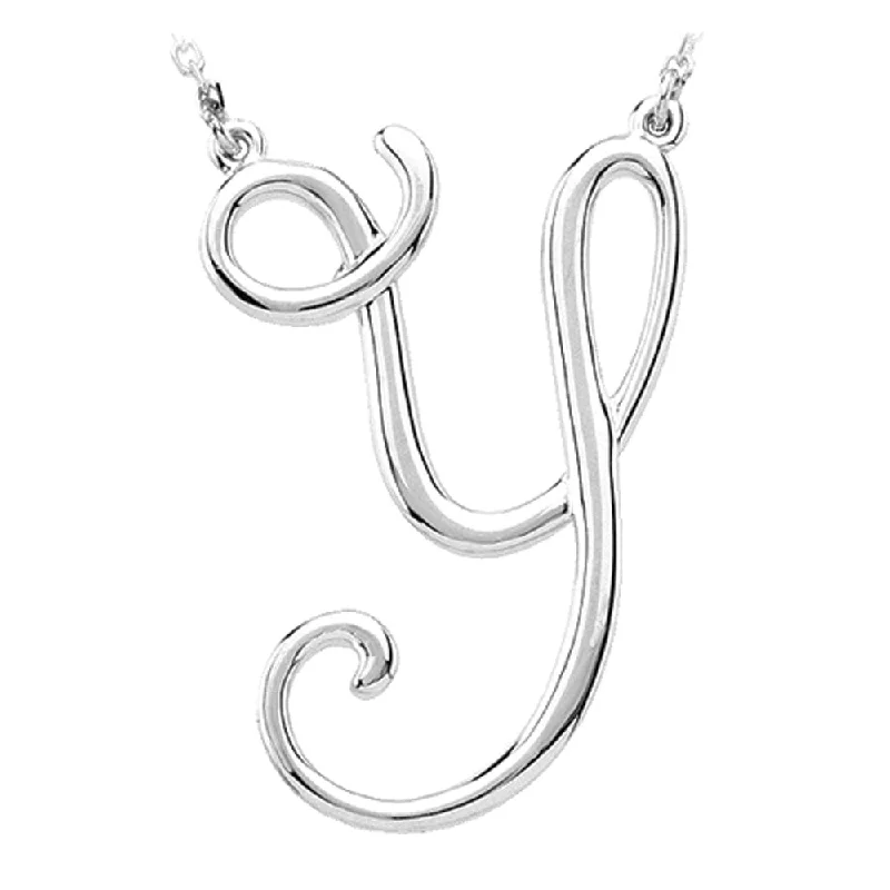 ladies-gemstone-link-necklaces-14k White Gold, Olivia Collection, Medium Script Initial Y Necklace