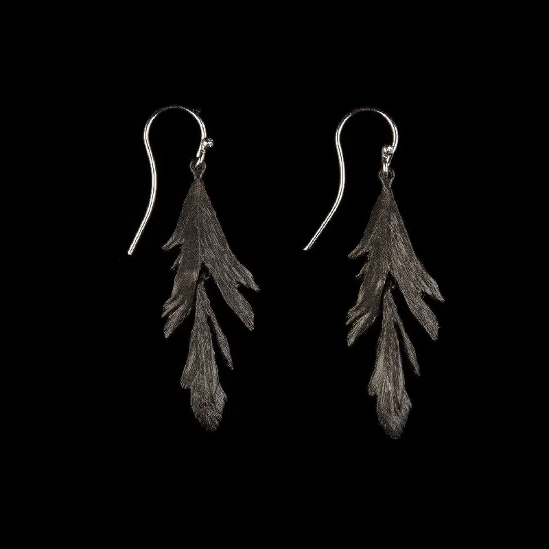 Ladies earrings for show vibes -Feather Earring - Dangle Wire Gunmetal