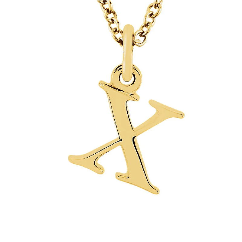 ladies-trendy-gold-necklaces-The Abbey Lower Case Initial 'x' Necklace in 14k Yellow Gold, 16 Inch