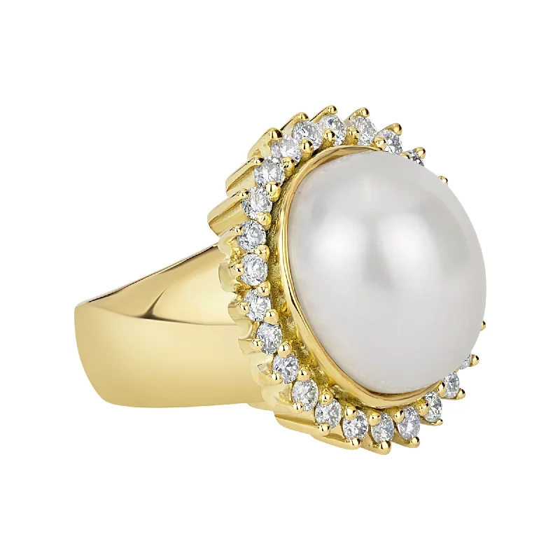 Ladies rings with pine designs -Ring - South Sea Pearl And Diamond