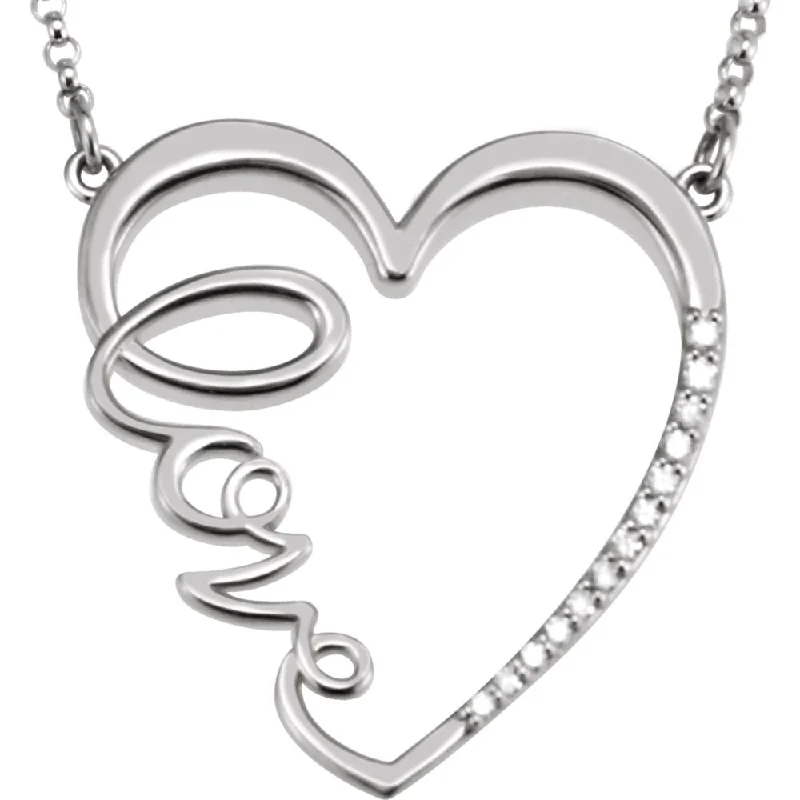 ladies-everyday-silver-necklaces-Diamond Love Heart Necklace in Sterling Silver, 18 Inch