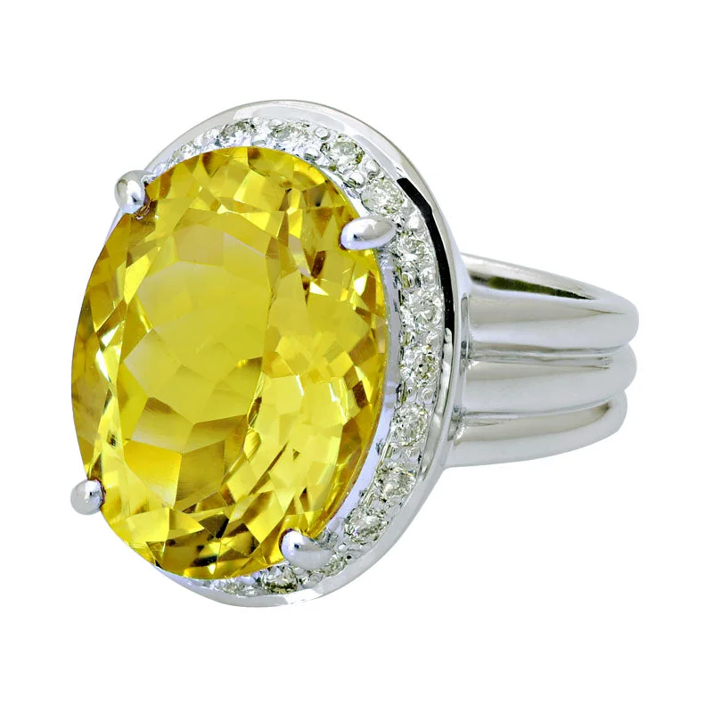 Ladies rings for 18th birthdays -Ring-Lemon Quartz and Diamond