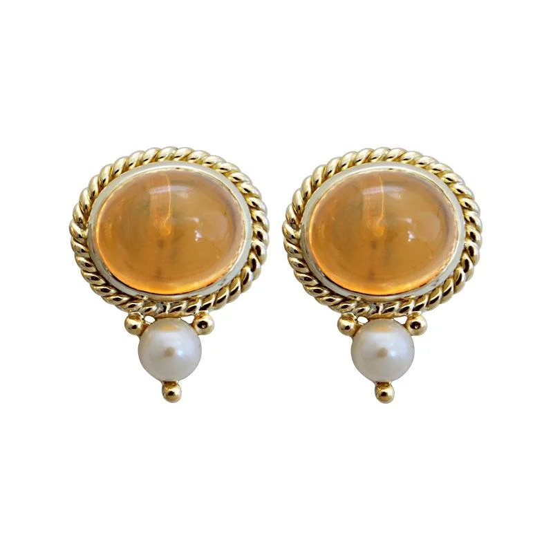 Ladies earrings satin elegance -Earrings-Fire Opal and Pearl  (1751A)