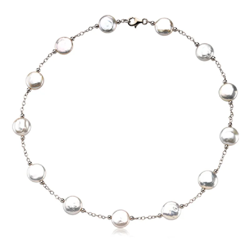 ladies-charm-diamond-necklaces-12-13mm White FW Cultured Coin Pearl & Sterling Silver 18-In Necklace