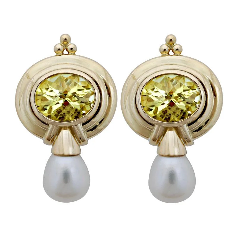 Ladies earrings for peak vibes -Earrings-Lemon Quartz and Pearl  (1849F)