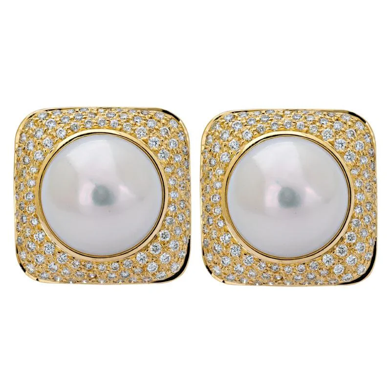 Ladies earrings for pioneer vibes -Earrings- South Sea Pearl and Diamond  (2171H)