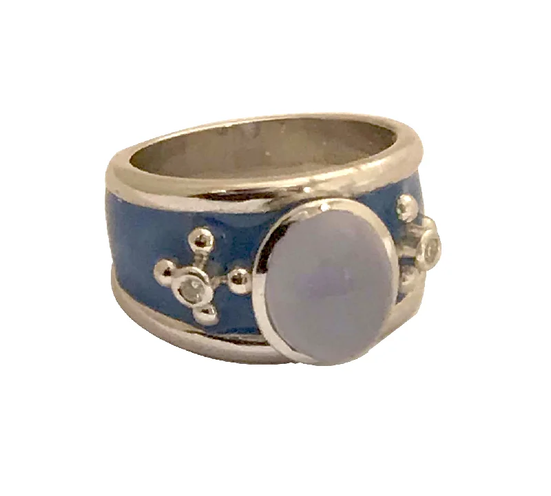 Ladies rings fancy charm -Ring - Chalcedony and Diamond with enamel in Silver