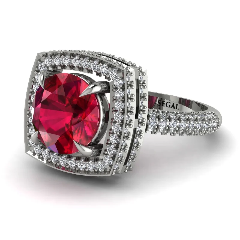 Ladies engagement rings fun romance -Round Ruby Double Halo Engagement Ring - Kayleigh No. 12