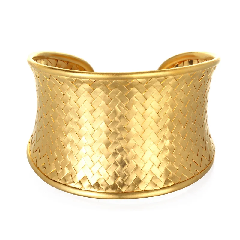 ladies-gift-open-cuff-bracelets-Gold Medium Basketweave Bracelet Cuff