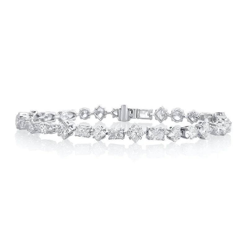 ladies-unique-rose-gold-bracelets-12.18 Carat Fancy Mixed Shape Lab Grown Diamond Bracelet in 14K White Gold