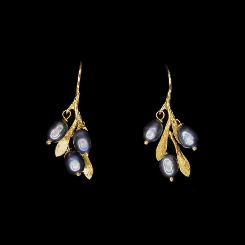 Ladies earrings with lunar studs -Fine Olive Earrings - Dainty Wire