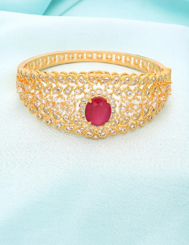 ladies-modern-twist-bracelets-Designer Zirconia Gold Polish Ruby Bracelet