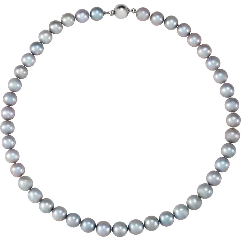 ladies-sterling-silver-chain-necklaces-10-11mm, FW Cultured Gray Pearl & Sterling Silver Necklace, 18 Inch