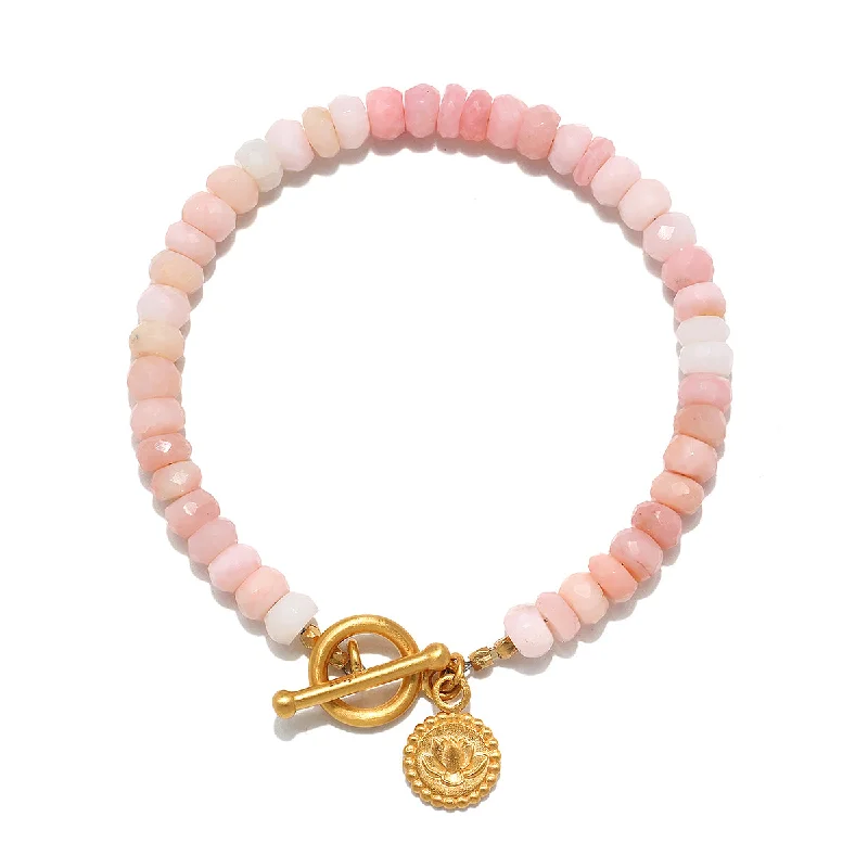 ladies-wedding-silver-bracelets-Healing Beginnings Lotus Pink Opal Toggle Bracelet