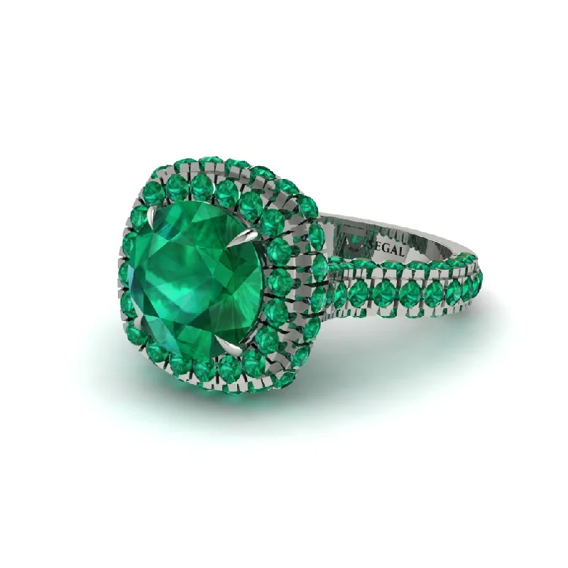 Ladies engagement rings with pack accents -Emerald Pave Double Halo Engagement Ring - Eve No. 21