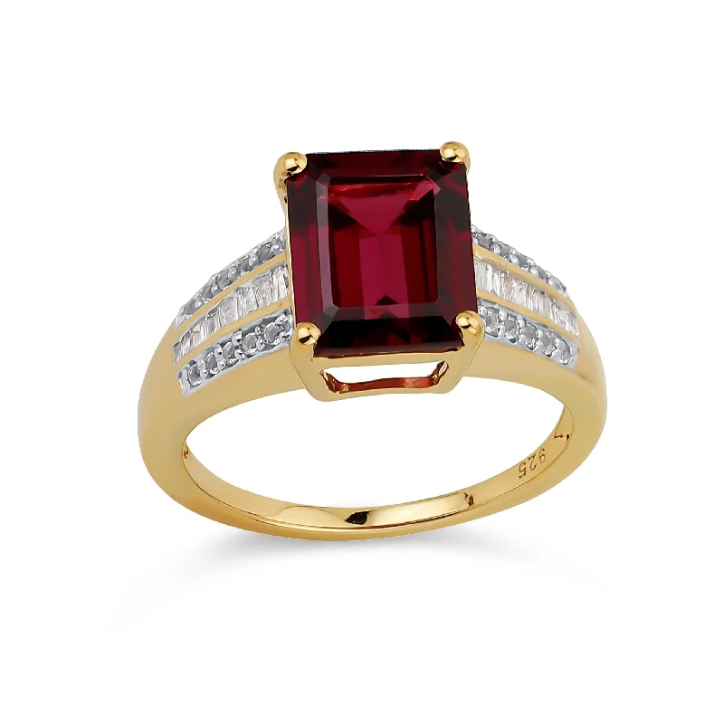 Ladies engagement rings with twist settings -Art Deco 3CT Red Rhodolite Garnet Engagement Ring 14K Gold Vermeil Silver