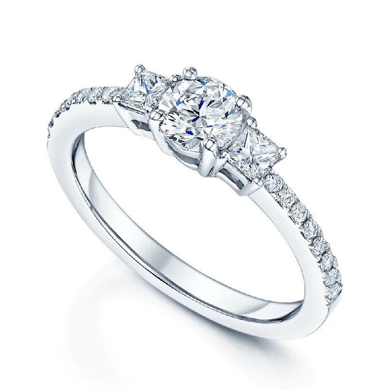 Ladies engagement rings for guide vows -Platinum Three Stone Brilliant & Princess Cut Diamond Engagement Ring