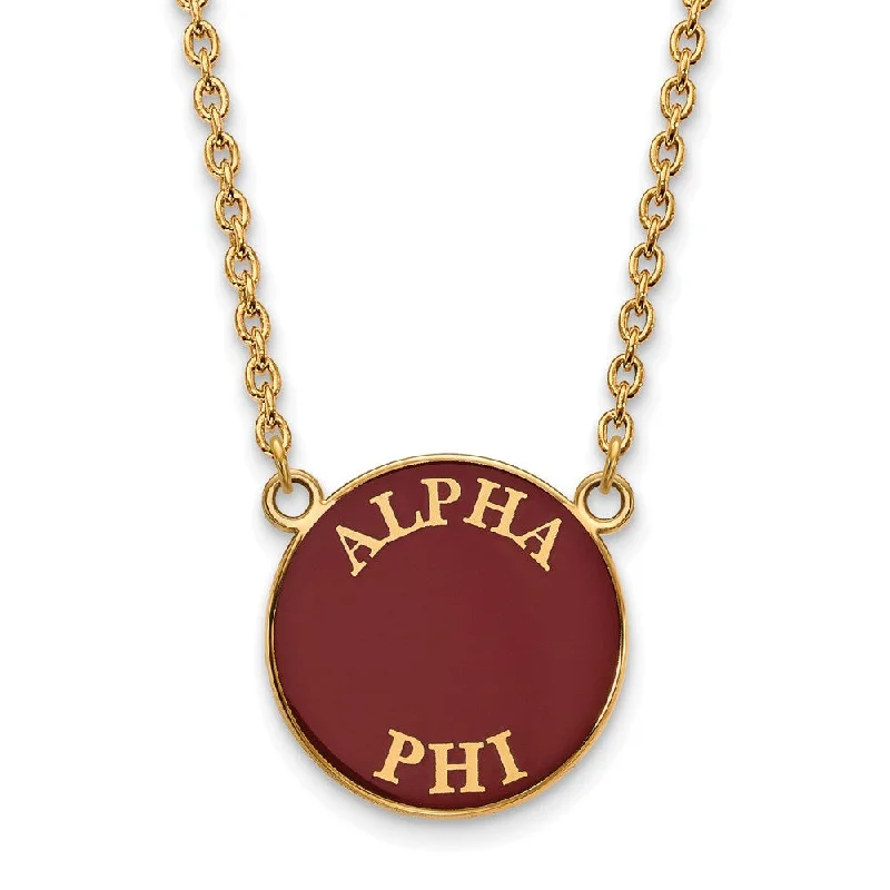 ladies-heart-woven-necklaces-14K Plated Silver Alpha Phi Large Enamel Disc Necklace